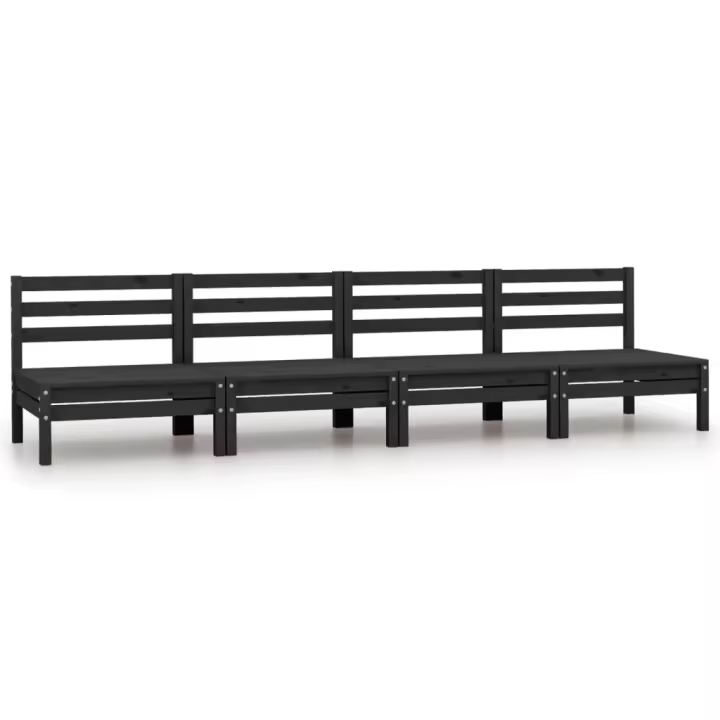 vidaXL Sofás central de jardín 4 unidades negro madera maciza de pino - 1