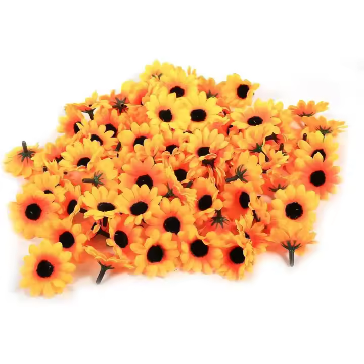 100 PCS Gerbera Daisy Artificial Flowers Fabric Flower Heads for DIY Wedg Party DIY Decoration Crafts(Dark Yellow) - 1