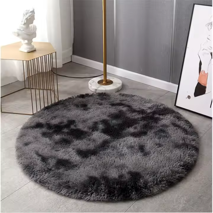 Modern Carpet Bedroom Decoration Fluffy Carpet Fluffy Carpet Living Room Soft Round Carpet Living Room Non-slip Carpet Bedroom Floor Mat, Colorful Carpet. (Dark Grey, 120x120cm) - 1