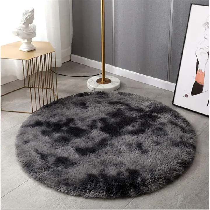 Modern Carpet Bedroom Decoration Fluffy Carpet Fluffy Carpet Living Room Soft Round Carpet Living Room Non-slip Carpet Bedroom Floor Mat, Colorful Carpet. (Dark Grey, 120x120cm) - 1