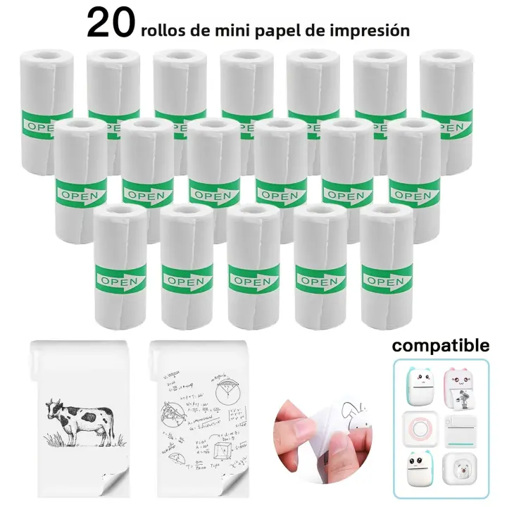 Papel Térmico Blanco Para Impresora Mini 20 Rollos Autoadhesivo Para Fotos/Checklist/Notas Impresión De Texto Negro 57x25mm - 1