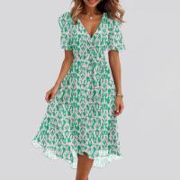 Vestido Casual De Moda Para Mujer Con Cuello En V Manga Corta Volante Vintage Impresión A-Line De Pierna Larga Estilo Italiano - details 33