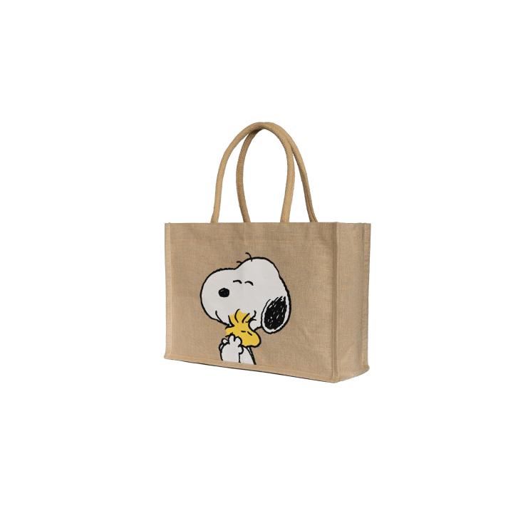 Bolso Grande Kangaroo para Mujer con Asas de Yute de Algodón, Bolso Tote Shopper con Elegante Forro Interior y Bolsillo, Diseño Snoopy Firmado, para Compras, Viajes, Universidad y Almuerzo, Refinado, Moderno, mezcla de yute.