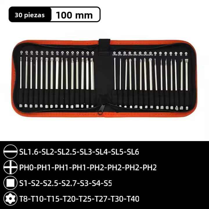 Juego De 30 Piezas De Puntas De Destornillador Magnéticas De Acero S2 100/150mm 1/4 Pulgada Rosca Hexagonal Herramientas Eléctricas Multifuncionales Antideslizantes Phillips Torx Cuadrado - 1