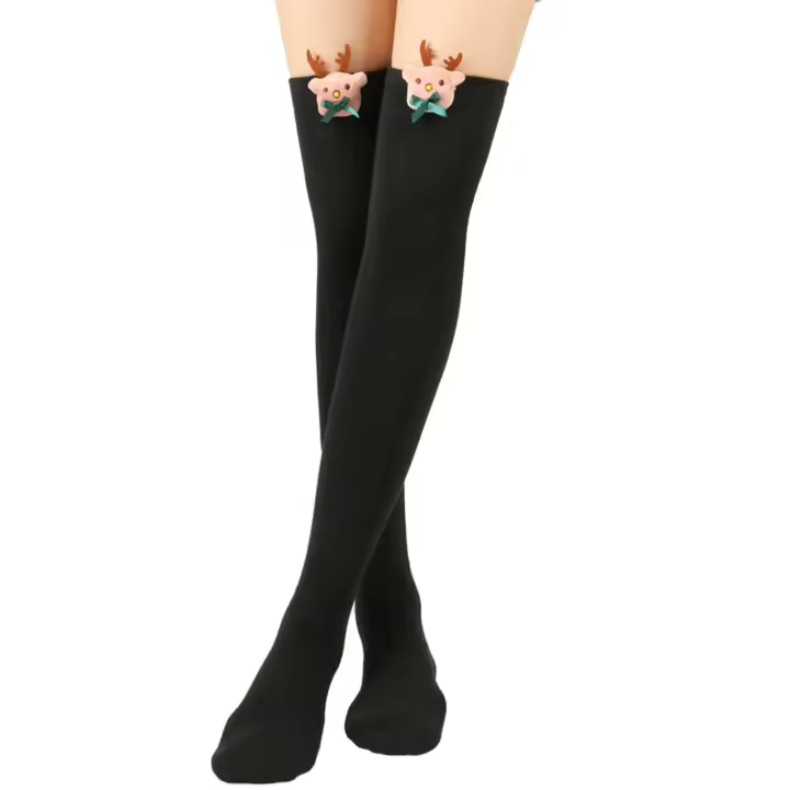 Novena Medias Navideñas Decorativas De Muñeca Calcetines De Pierna Sobre La Rodilla Estampado De Ciervo Y Rayas Para Mujer - 1