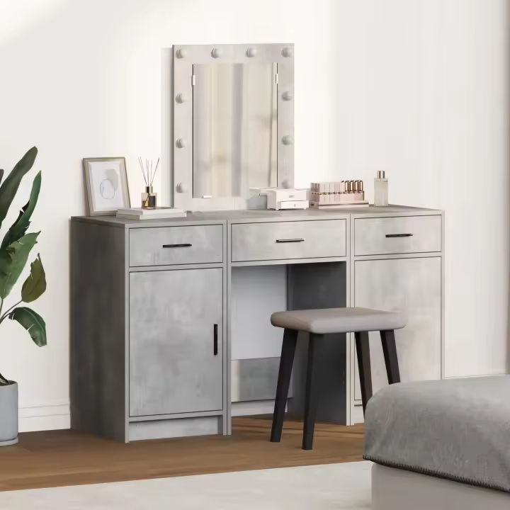 Conjunto de tocador de 3 piezas con LED de vidaXL en madera elaborada color gris concreto - 1