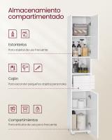 Mueble de baño con cajón y estantería, unidad de almacenamiento con compartimientos y estantes regulables, disponible en blanco o gris - details 2
