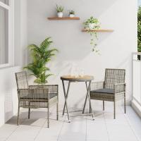 vidaXL Set de Bistro de Jardín de 3 Piezas con Cojines Gris de Poliratán - details 0
