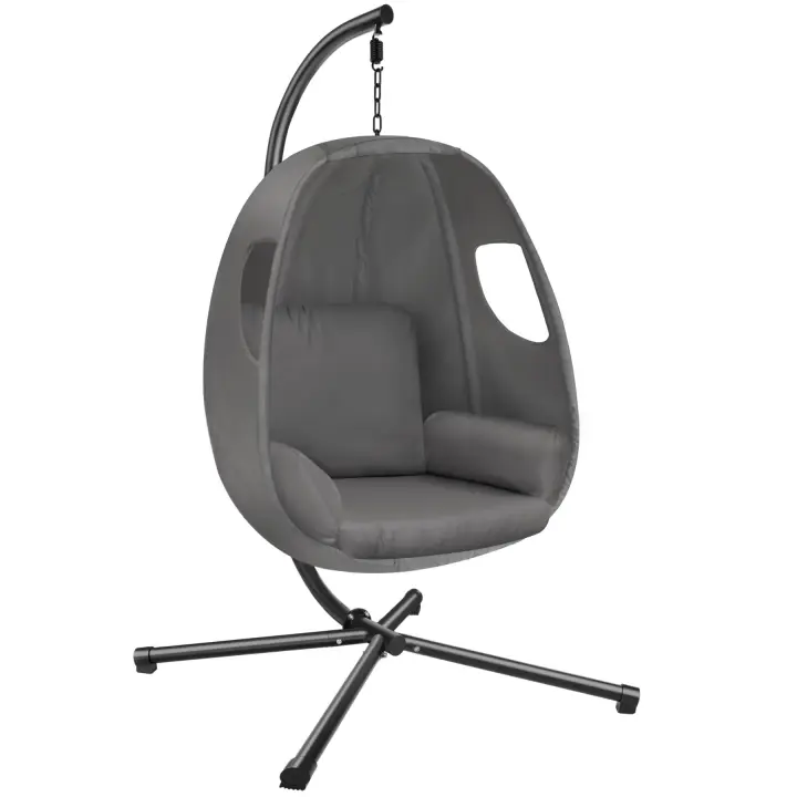 Tectake - Silla colgante Anika con soporte y cojín 160 kg  Silla colgante de alta calidad para interiores y exteriores  Cojín de asiento extra grueso, desmontable y lavable con respaldos acolchados  Cesta completamente giratoria con cubierta de tela - 1