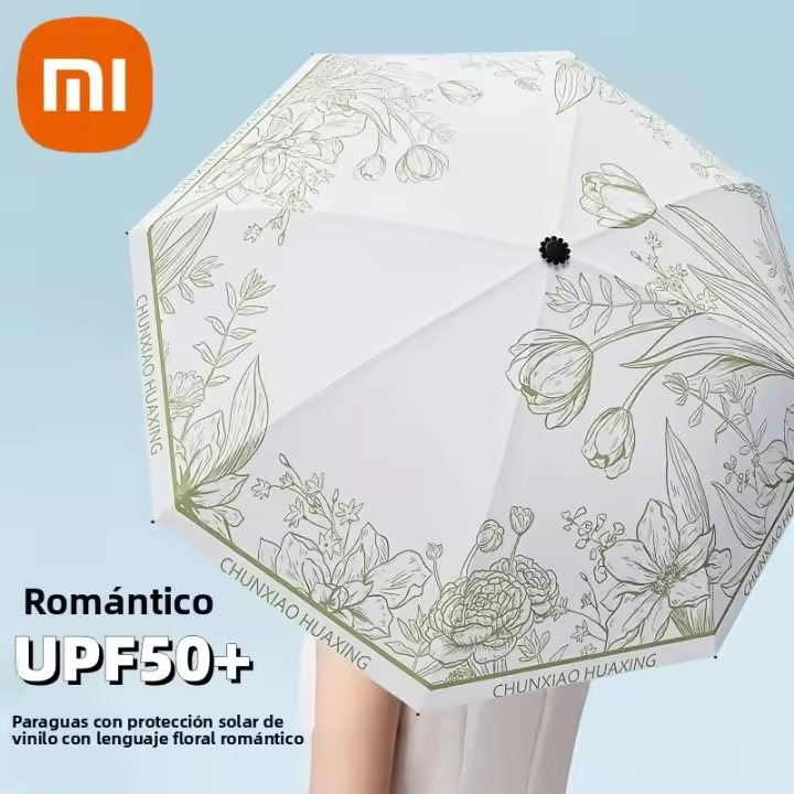 Parasol Plegable Para Mujer Con Protección UV UPF50+ Y Estampado De Flores Sombrilla De Lluvia Y Sol Con Recubrimiento De Vinilo Protección Solar Para Adultos - 1
