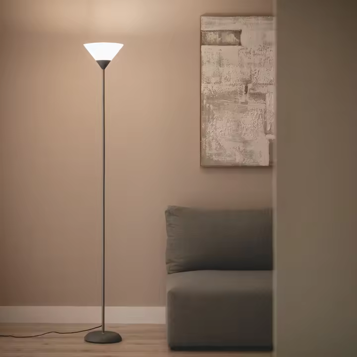 LEDKIA LIGHTING - Lámpara de Pie Metal Ander | Diseño Elegante y Clásico | Soporte para Bombilla LED E27 | Ideal para Salón, Dormitorio, Oficina | Altura 178 cm, Gris, Metal - 1
