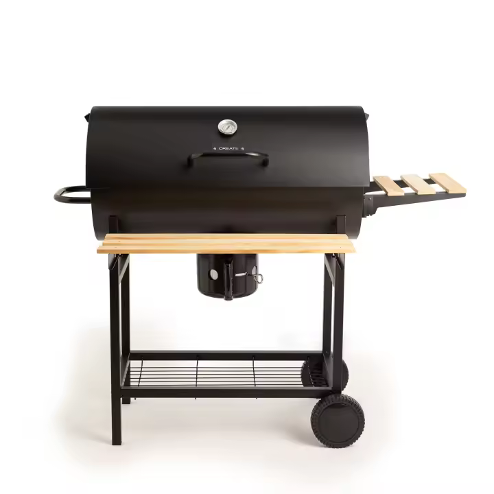 CREATE - Barbacoa Ahumadora de Carbón Create con Ruedas y Bandejas Laterales Plegables - BBQ SMOKEY - 1