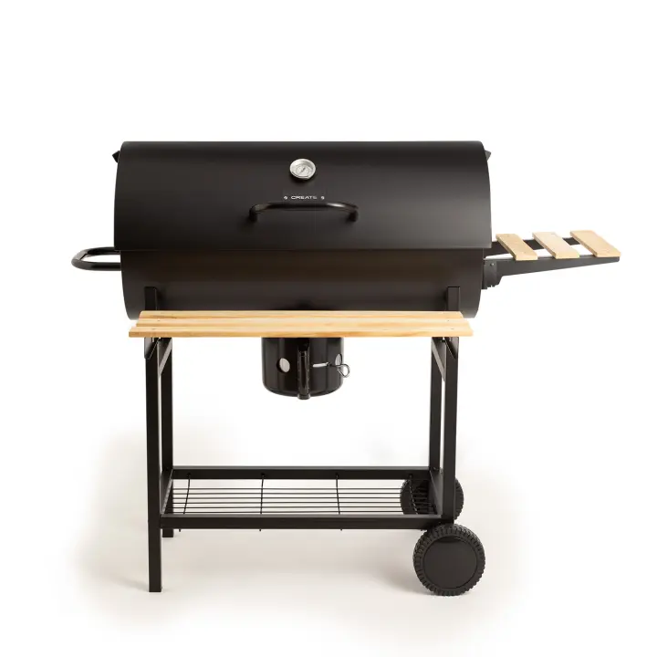 CREATE - Barbacoa Ahumadora de Carbón Create con Ruedas y Bandejas Laterales Plegables - BBQ SMOKEY - 1