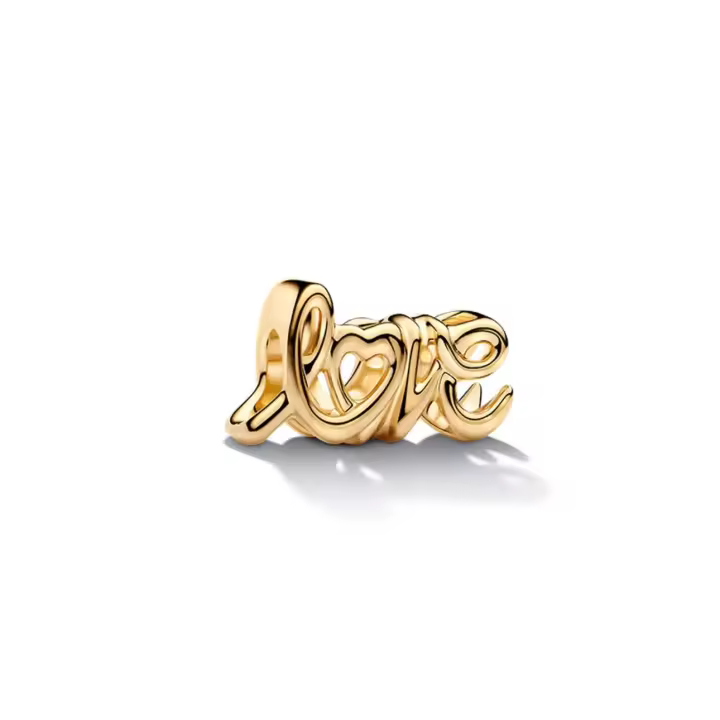 PANDORA Charm multicapa hueco chapado en oro escrito a mano LOVE - 1