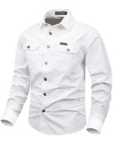 Camisa De Trabajo Para Hombre Casual Larga Con Bolsillos Algodón Puro Primavera Otoño Estilo Casual Cuello En V Tacón Regular - details 13