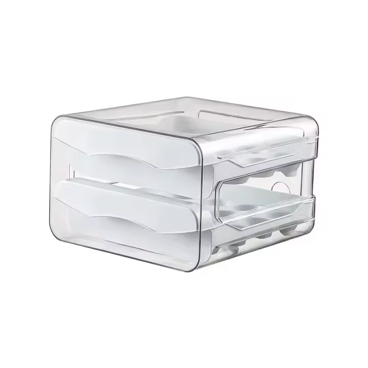 Caja De Almacenamiento Para Huevos Con Rodillo Automático Organizador De Cocina Para Huevos Doble Capa Cajón Tipo Refrigerador - 1