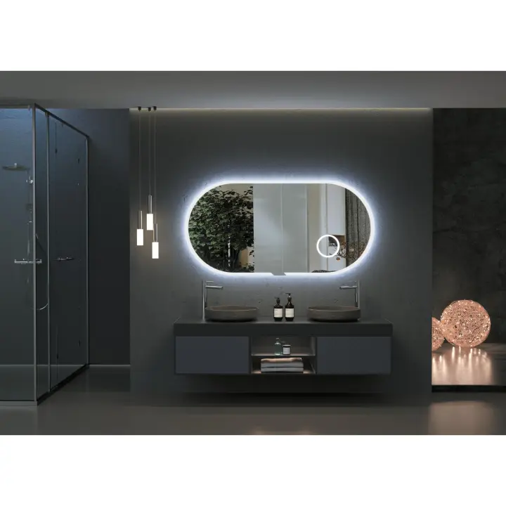 IMEX - Espejo Baño con Luz  Espejo de Baño Grande  Espejo LED Antivaho  Espejo de Pared Eliptico 140x70cm  Serie Indiana  Color Cromo - 1