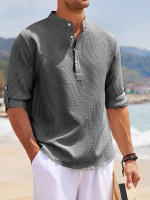 Camisa Larga De Manga Para Hombre Algodón Y Lino Estilo Playa Casual Color Sólido Cuello En Punta Talla Grande S-5XL Primavera Otoño - details 6