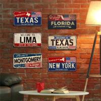 Placa De Metal Antiguo Con Bandera Estadounidense Texas Florida Utah Decoración Para Coche Novedosa Y Rectangular - details 2