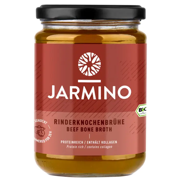 Jarmino - Caldo de huesos de ternera BIO - Pack de 6 unidades - Ecológico, sin gluten y sin lactosa - 1