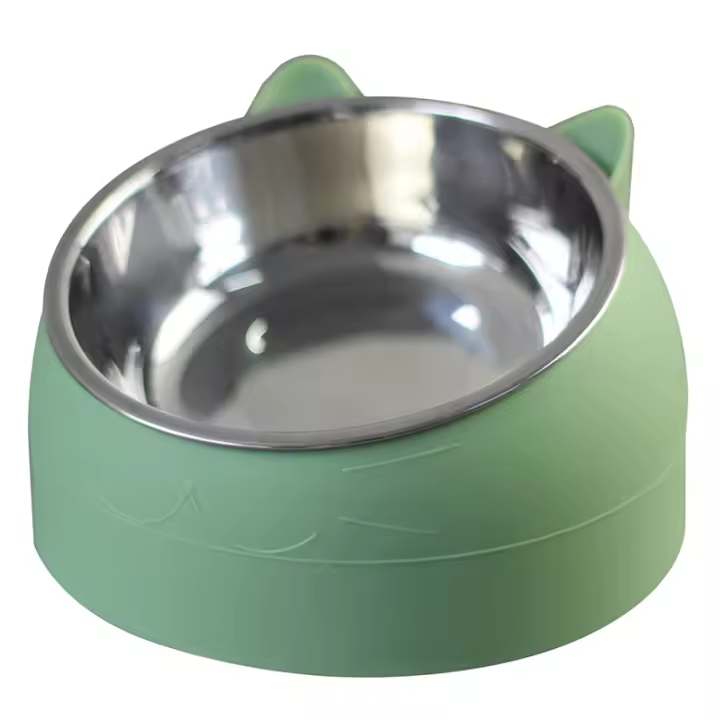 Tazón De Acero Inoxidable Para Gatos Y Perros Con Base Antideslizante Y Protección De Cuello Inclina a 15 Grados Alimento Y Agua Para Mascotas - 1