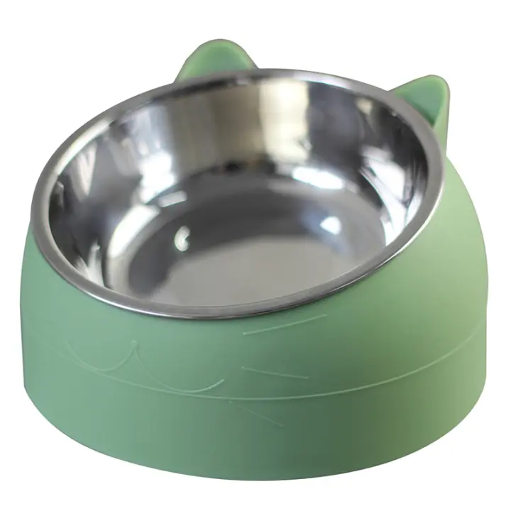 Tazón De Acero Inoxidable Para Gatos Y Perros Con Base Antideslizante Y Protección De Cuello Inclina a 15 Grados Alimento Y Agua Para Mascotas - 1