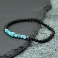 Pulsera Única Para Hombres Con Piedra De Ojo De Tigre 4mm Y Pequeñas Perlas Negras Onyx Pulsera Bohemia De Moda Sin Cierre - details 3