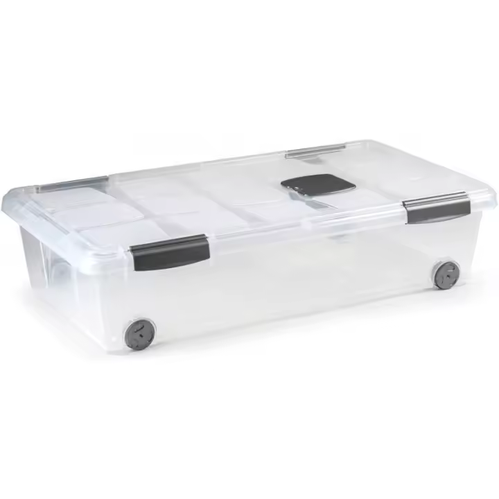 TIENDA EURASIA® Caja de Almacenamiento de Plastico Transparente con Tapa y Ruedas, Cierre a Presion, Apilable - 1