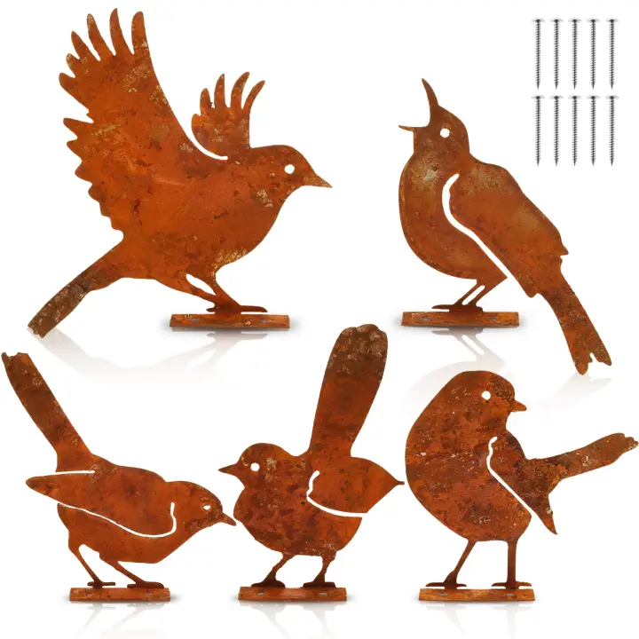 Juego De 5 Ornamentos De Pájaros Rusticos Para Jardín Estatuas De Metal Siluetas Para Decoración De Jardines Al Aire Libre En Vallas Y Ramas - 1