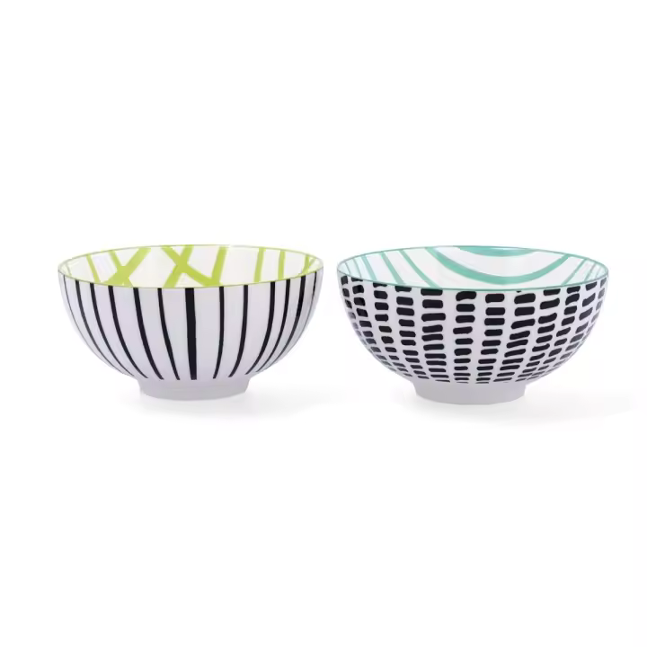 Bidasoa Set 2 Boles Porcelana Zigzag 15x15x7,3cm Surtidos - Diseño Español - 1