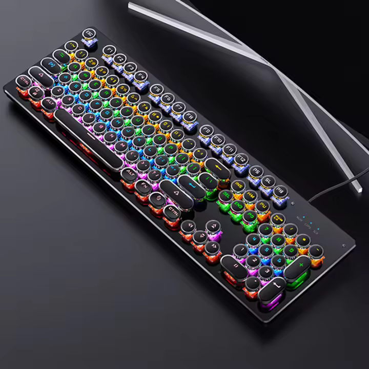 Teclado Mecánico Retro Punk Con Switch Azul Negro Marrón 104 Teclas USB RGB Backlit Para Juegos Y PC Laptop - 1