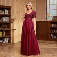 Vestido De Noche Elegante Para Mujer Con Doble V-Neck Y Volante A-Line Con Lentejuelas Vestido De Cocodrilo Para Fiesta Y Eventos Formales - details 3