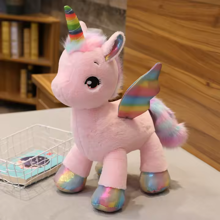 Muñeco De Peluche Suave Y Lindo De Unicornio Con Arcoíris Para Niñas Juguetes De Algodón PP Decoración De Hogar Regalo Con Almohada Rosa Para Niños - 1