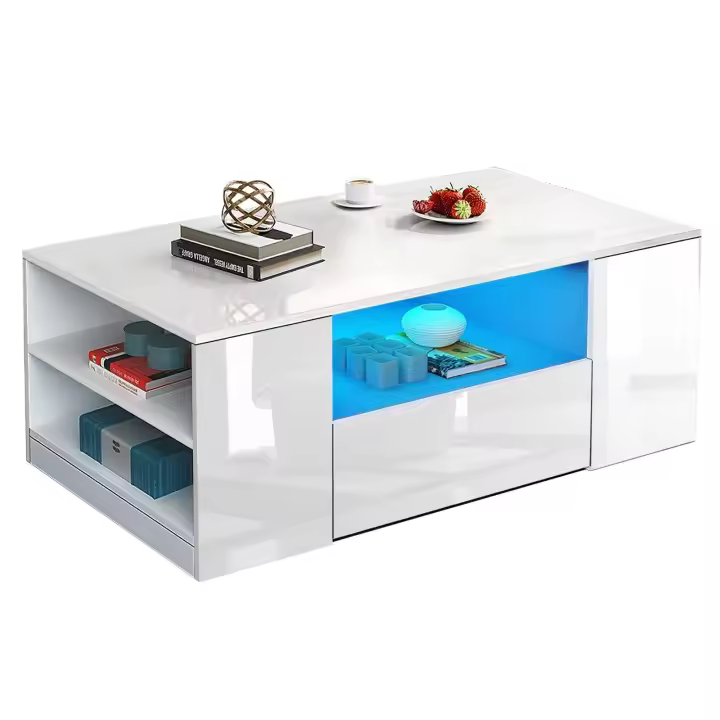Mesa de centro moderna Nyana Home | Con luz LED integrada | Diseño elegante y funcional | Amplio almacenamiento | Medidas: 95x37x55 cm - 1