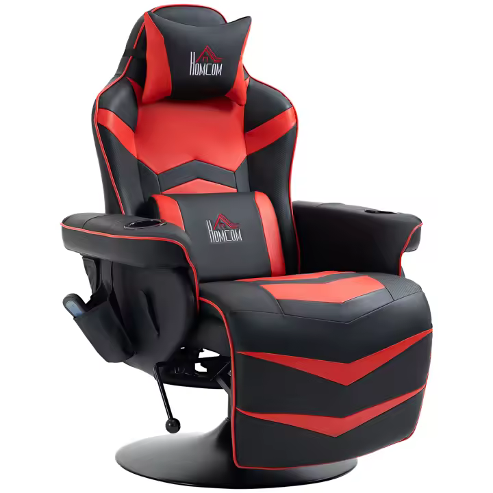 HOMCOM Sillón reclinable con función de masaje, Sillón TV con función reclinable, cojines, Sillón TV giratorio con mando a distancia, portavasos y bolsillo lateral, piel sintética - 1