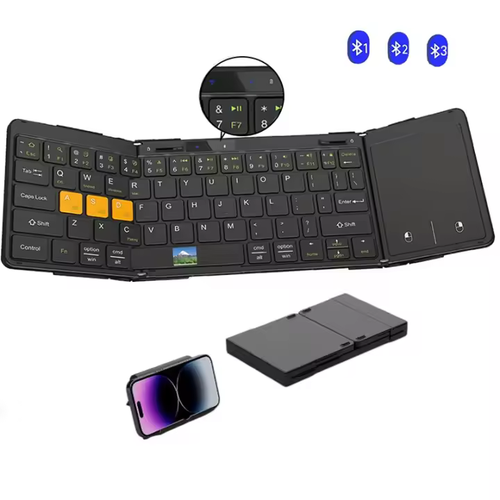 Teclado Plegable De Viaje Con Touchpad Y Pantalla Bluetooth Multidevice Para Windows iOS Android Teclado Plegable Con Touchpad - 1