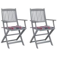 vidaXL Sillas de jardín plegables 2 uds madera maciza acacia y cojines en color Estampado cuadros rojos/Azul real/Rojo vino tinto y más | cómodas modernas ergonómicas para comedor cocina salón hogar - details 0