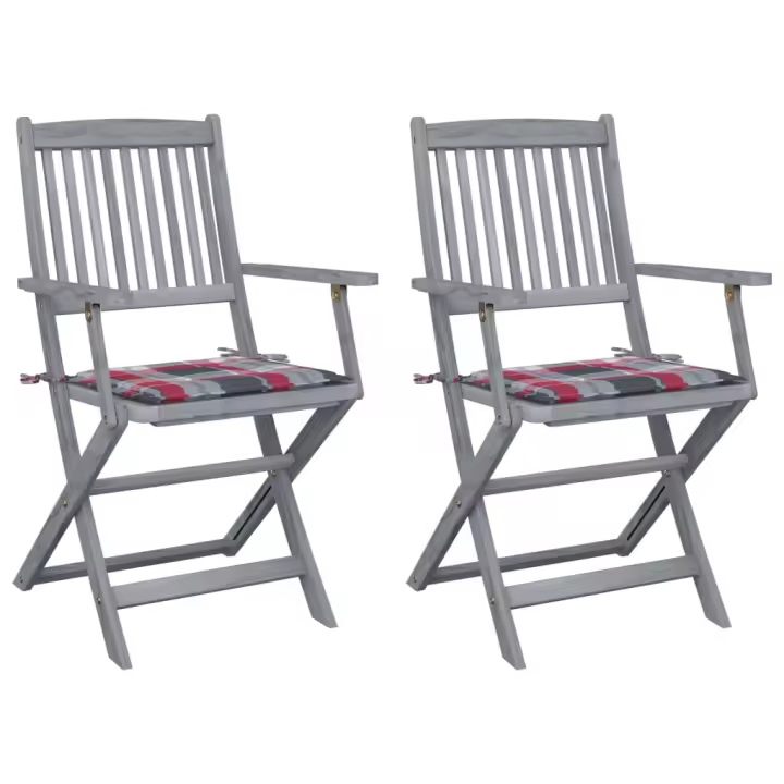 vidaXL Sillas de jardín plegables 2 uds madera maciza acacia y cojines en color Estampado cuadros rojos/Azul real/Rojo vino tinto y más | cómodas modernas ergonómicas para comedor cocina salón hogar - 1