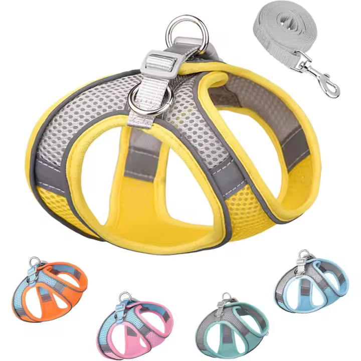 Arnés para Perros Pequeños y medianos, fácil de poner, Conjunto de arnés y Correa de Malla elegant para Gatitos y Perros, L, Amarillo - 1