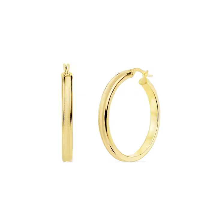 Pendientes oro 18k mujer aros 30mm. redondos mate brillo cierre palillo - 1