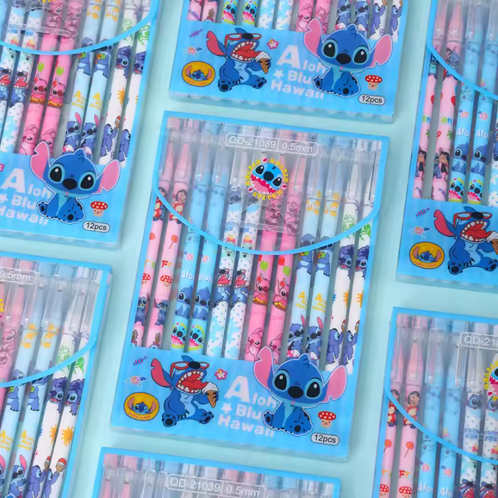 Disney 12pcs Bolígrafos De Gel Stitch Anime Cartoon Borrable 0.5mm Negro Alta Calidad Suministros De Oficina Creativos Estación De Trabajo Para Estudiantes - 1
