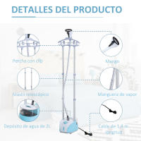 HOMCOM Centro de Planchado Vertical de Doble Barra Depósito 2L tipo Plancha de Vapor 1950W Salida de Vapor 30g/min y Temperatura Ajustable a 11 Niveles - details 2