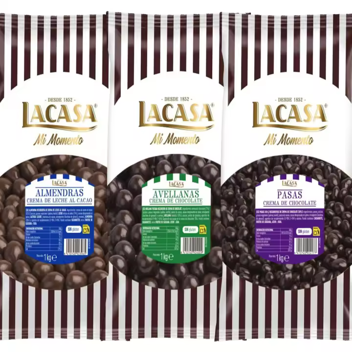 Lacasa Mi Momento pack 3kg bolas: Pasas de Corinto con chocolate Negro ,Almendra con chocolate con Leche ,Avellana con chocolate Negro - 1