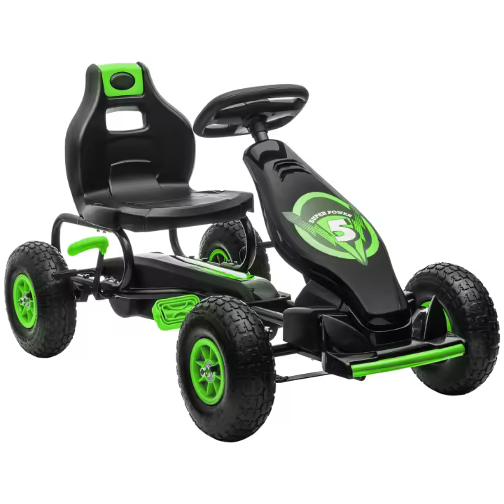 HOMCOM Go Kart a Pedales para Niños de 5-12 Años Coche de Pedales Infantil con Asiento Ajustable Neumáticos Inflables Amortiguador y Freno de Mano Carga 50 kg 121x58x61 cm - 1
