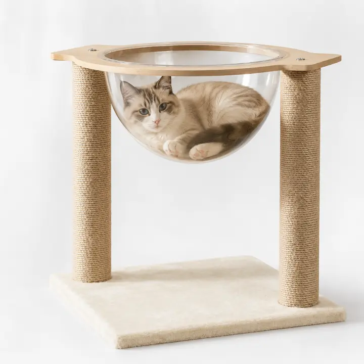 iPewwie - Rascador para gatos de madera con cama acrílica y poste de sisal 40x40x43 cm Diseño moderno y compacto Árbol para gatos Sisal resistente Fácil de montar - 1