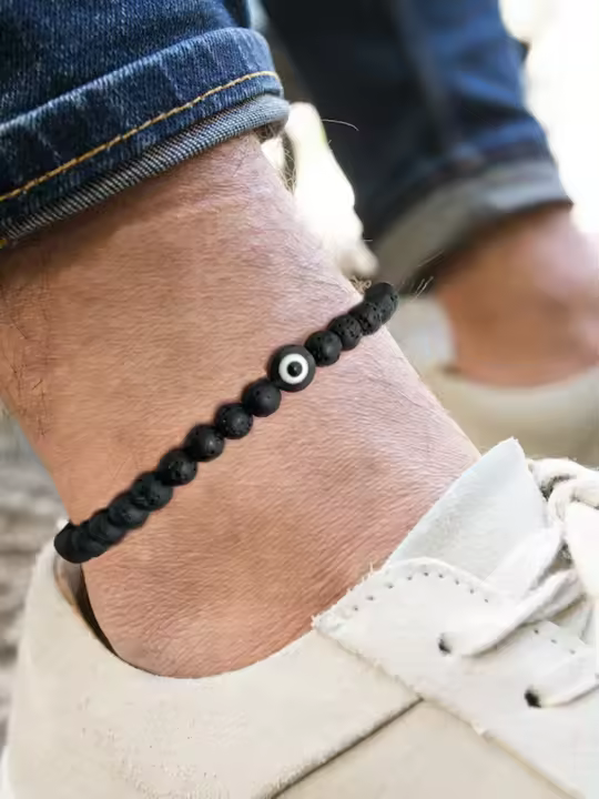 Ingemark Ancleta Vintage Negra Con Cadenilla De Bolas Elásticas Para Hombres Joyería De Pies Para Playa Accesorio De Moda Casual - 1