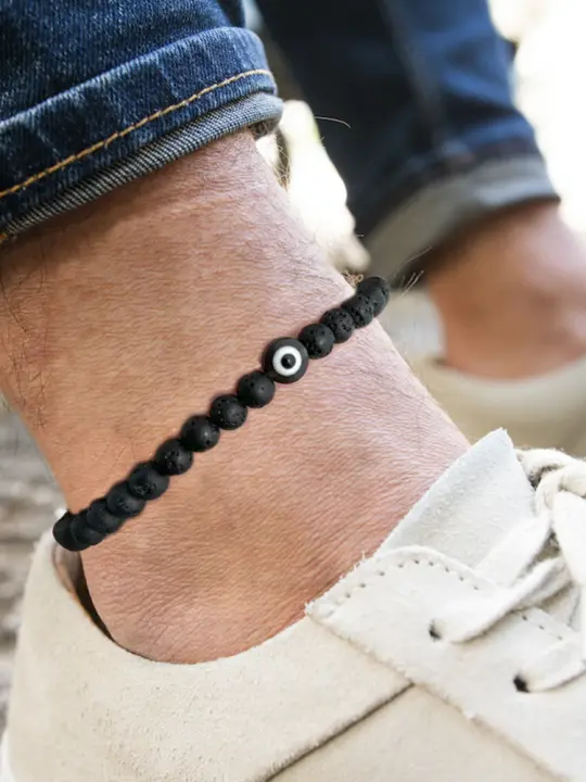 Ingemark Ancleta Vintage Negra Con Cadenilla De Bolas Elásticas Para Hombres Joyería De Pies Para Playa Accesorio De Moda Casual - 1