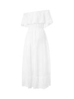 Vestido Casual Para Mujer Con Hombros Descubiertos Manga Corta Cintura Media Bordado De Encaje Color Sólido Irregular Vestidos - details 7