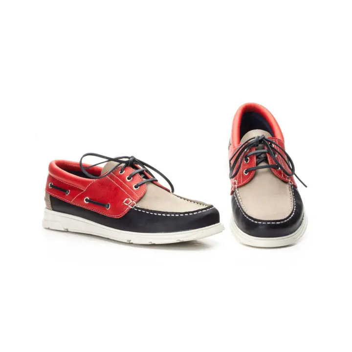Keelan KL-2051 Náuticos Hombre Piel Marino Rojo Taupe 39-45 - 1
