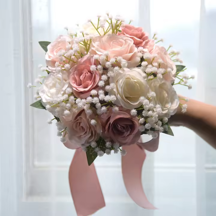 1PC Accesorio De Boda Para Novia Y Damas De Honor Rosas Artificiales Con Estrella Del Mar Cinta De Enlace Regalo De Flores Para Celebraciones Matrimoniales - 1